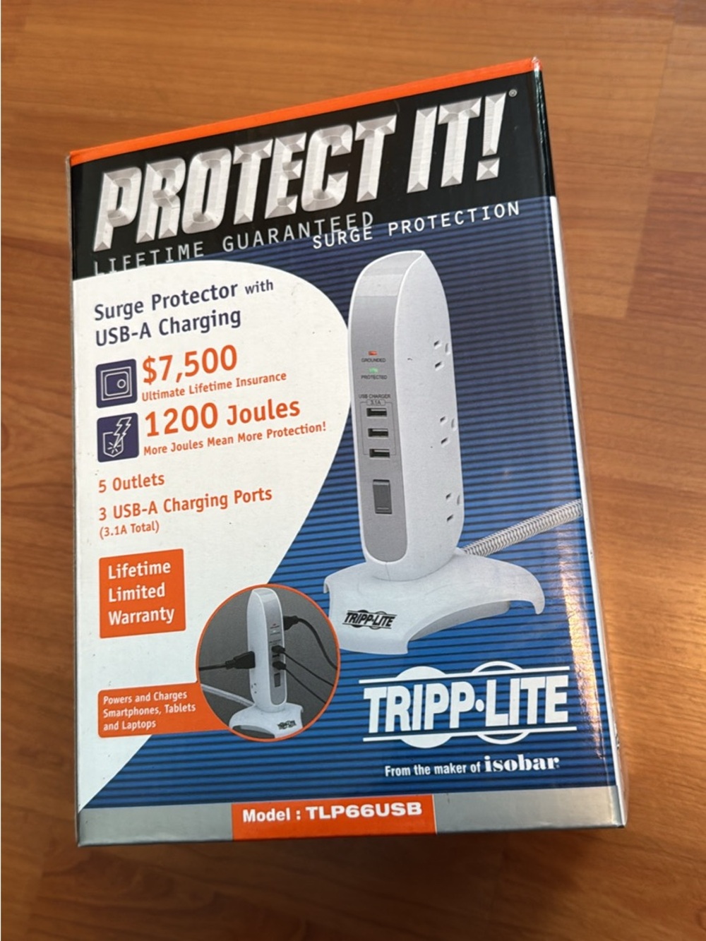 White Surge Protector with USB-A Charging